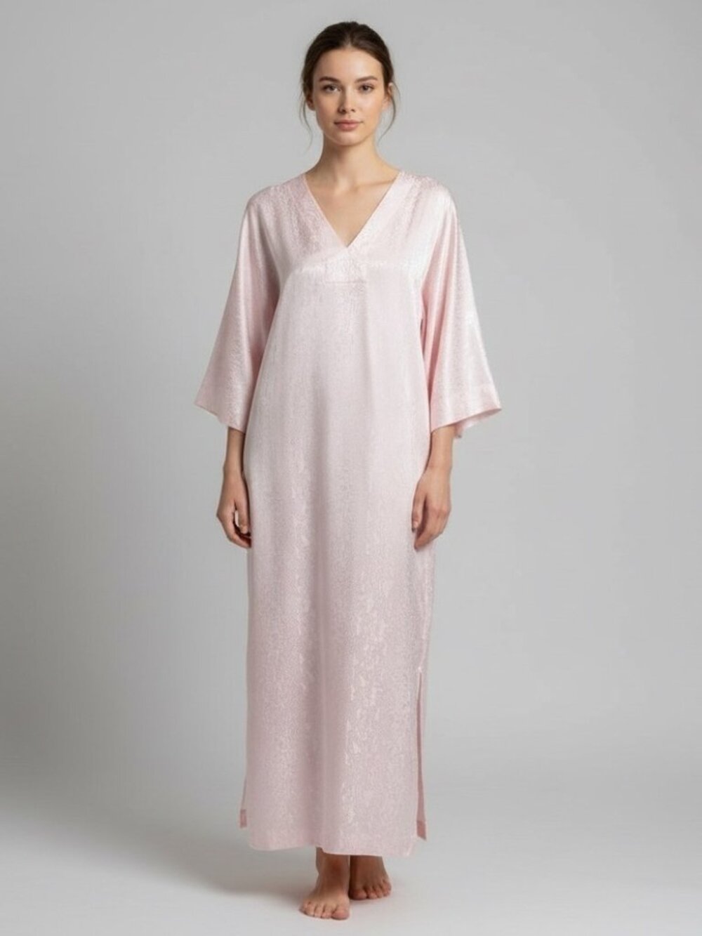 Natori Pink Long Sleeve Kaftan Nightgown Dress - Medium